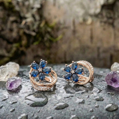Blue Natural Zircon Flower Earrings
