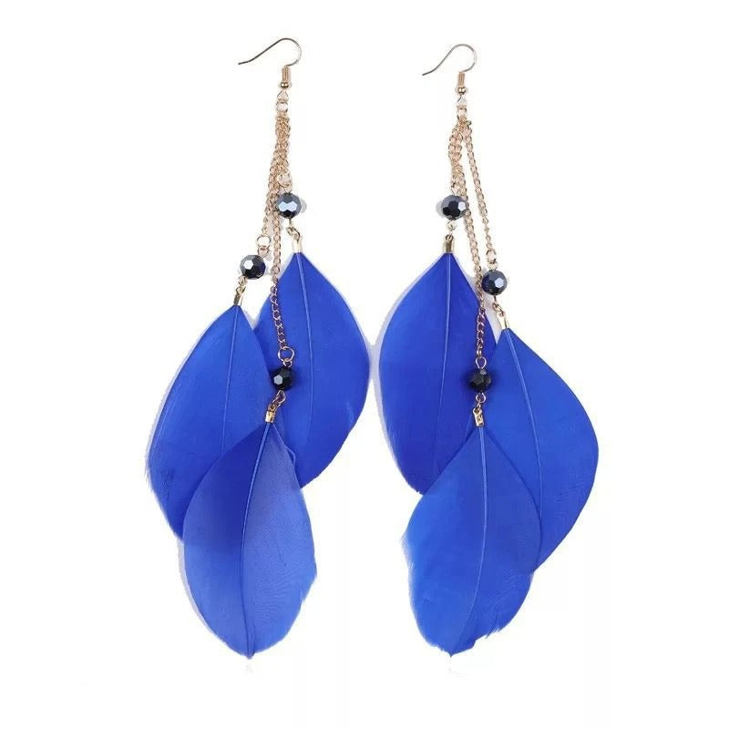 Bohemian Blue Feather Earrings