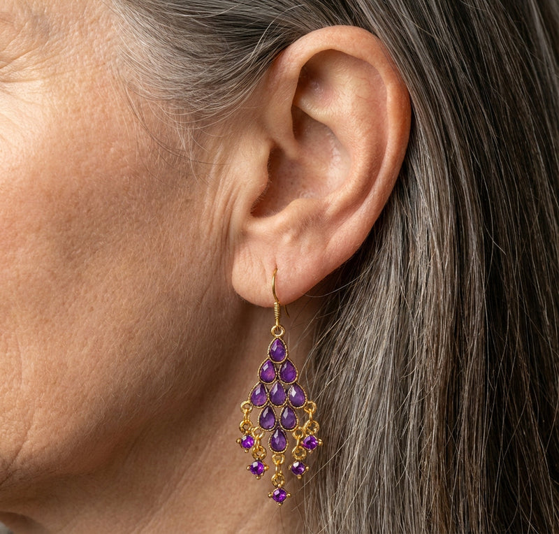 Purple Beaded Tassel Earrings