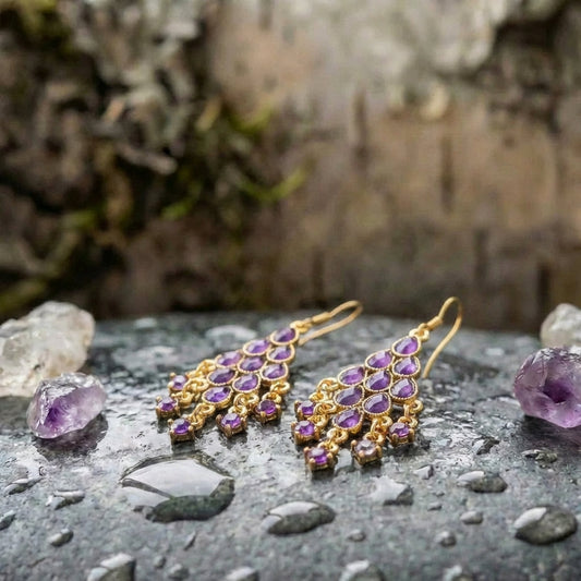 Bohemian Purple Beaded Tassel Earrings
