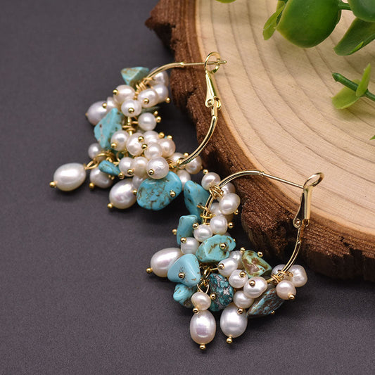 Bohemian Turquoise Pearl Earrings