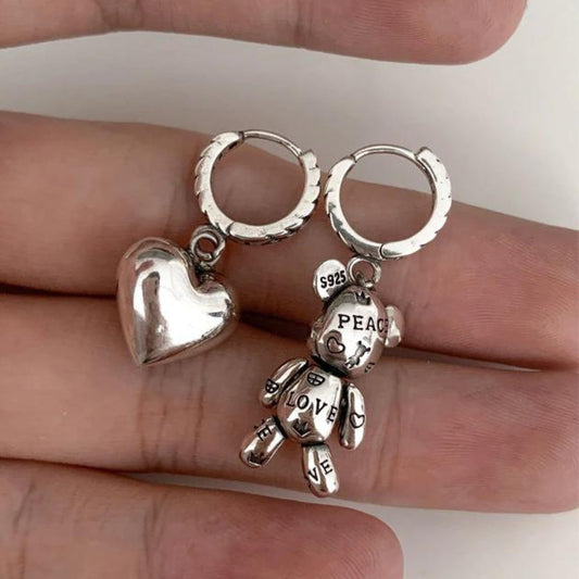 Boho Bear Love Earrings In Silver