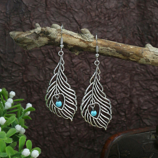 Silver Leaf With Opal Earrings