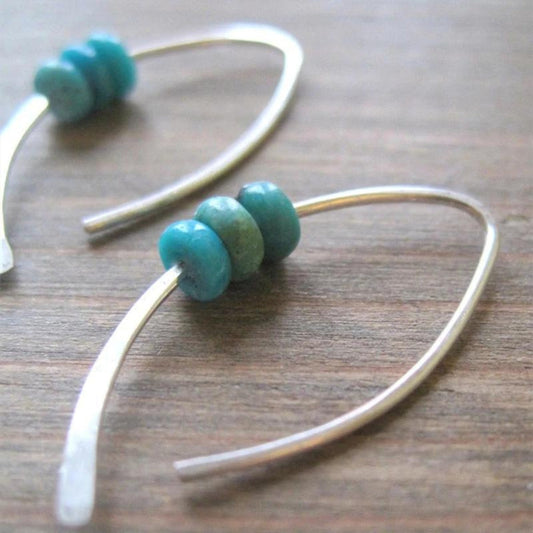 Boho Wavy Earrings With Turquoise Stones In Sterling Silver