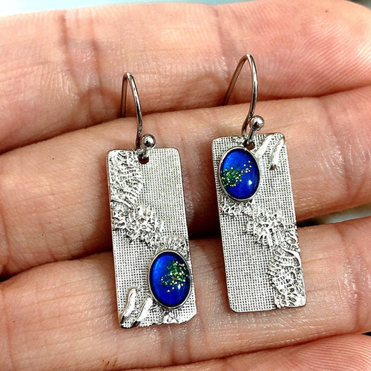 Boho Earrings With Blue Crystal In Sterling Silver
