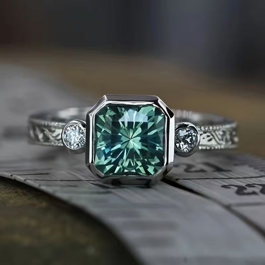 Turquoise Cubic Glass Silver Ring