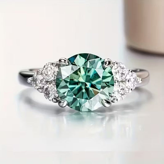 Turquoise Rounded Silver Crystal Ring