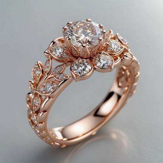 Floral Exotic Crystal Golden Ring