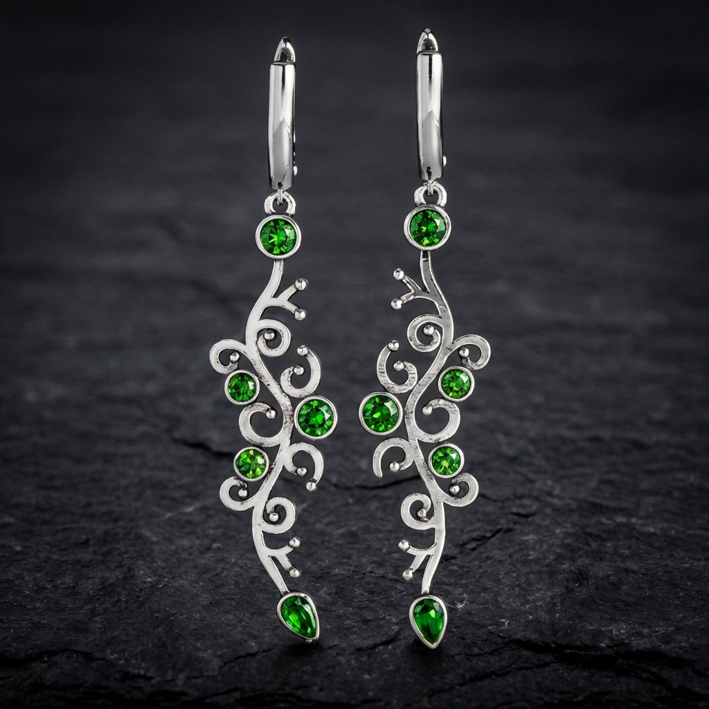 Charm Flower Green Stone Drop Earrings