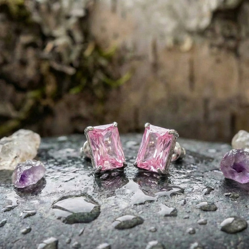 Classic Pink Crystal Stud Earrings