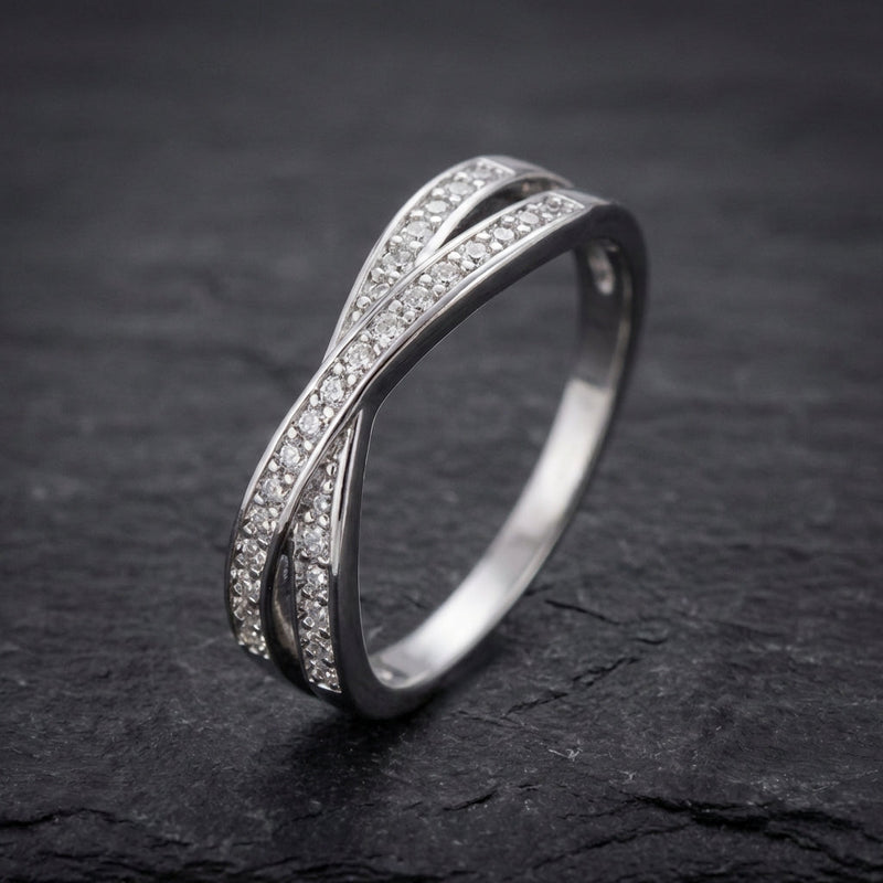 Classic Stacking Crossed Zircon Ring