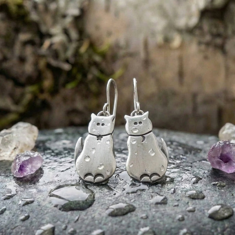 Cute Cat Silver Earrings