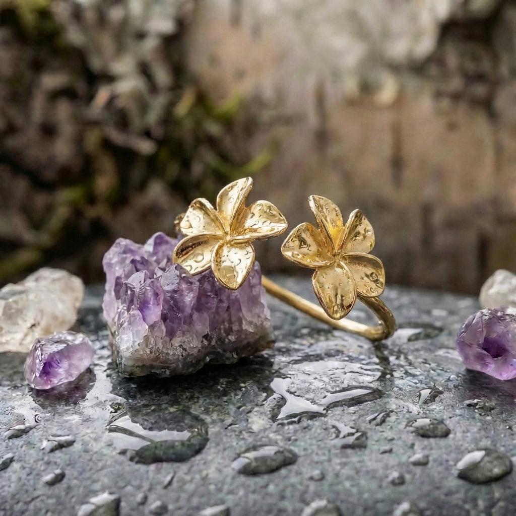 Double Flower Cuff Gold Bracelet