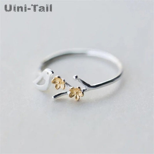Elegant Bird Flower Ring