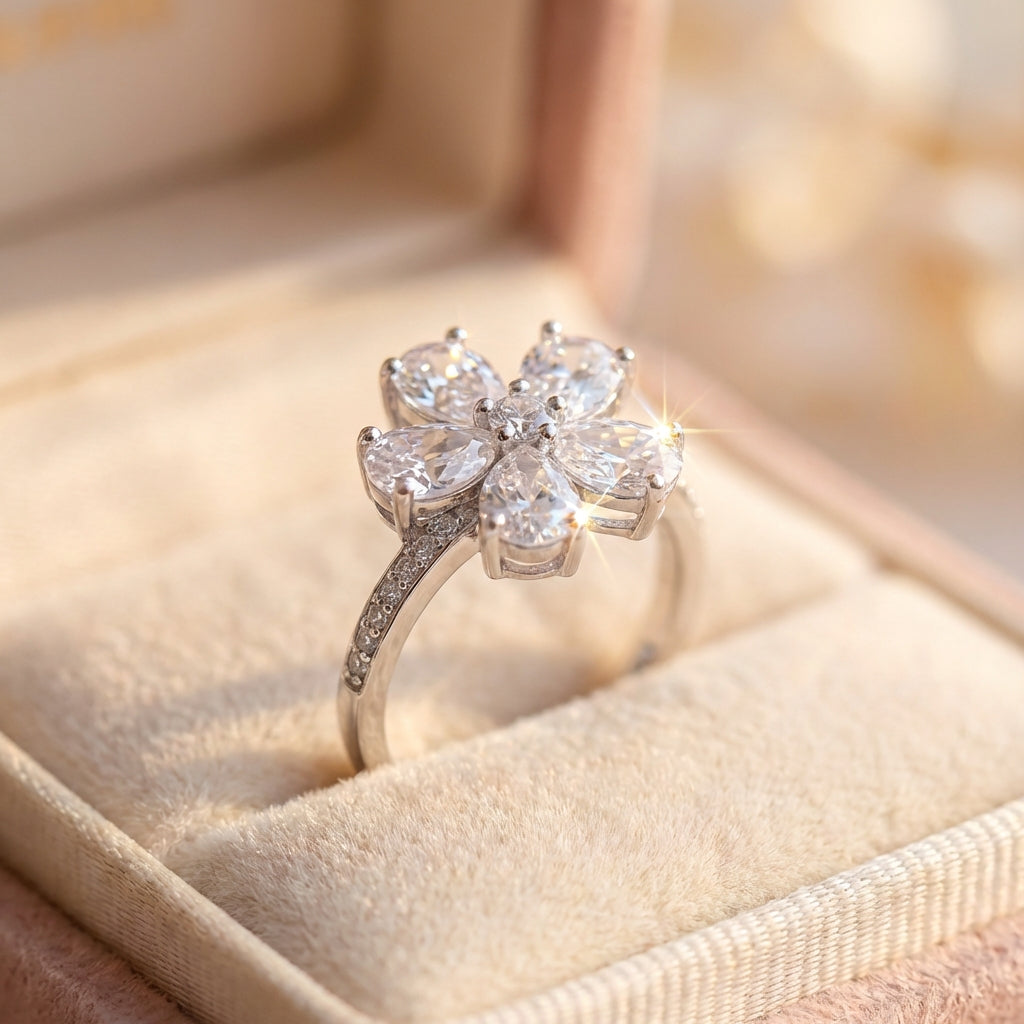 Elegant Crystal Flower Ring