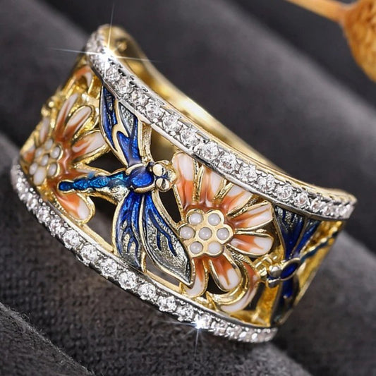 Elegant Dragonfly Enamel Ring