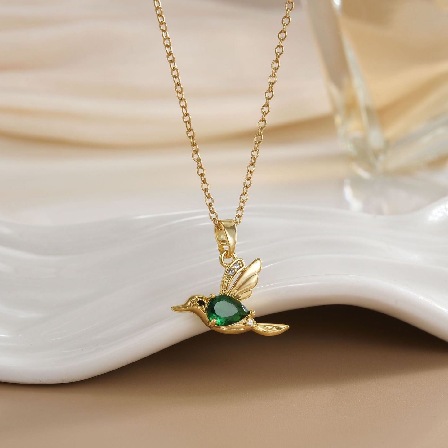 Elegant Emerald Bird Necklace