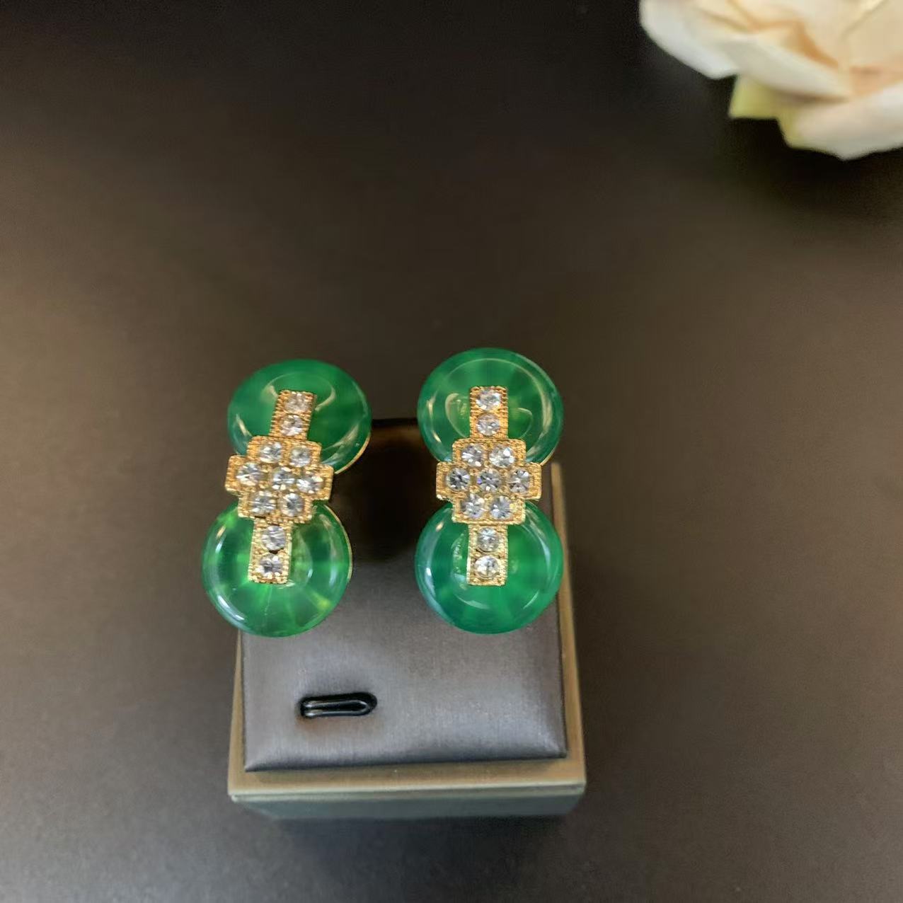 Elegant Jade Cross Earrings