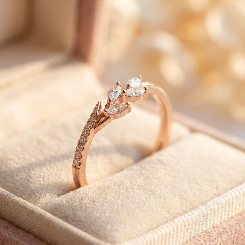 Elegant Leaf Crystal Ring