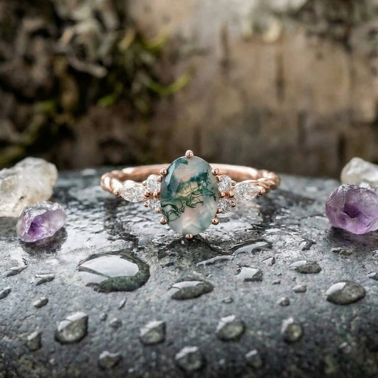Elegant Moss Agate Ring