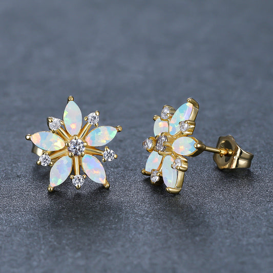 Elegant Opal Flower Earrings