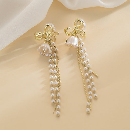 Elegant Pearl Bow Earrings