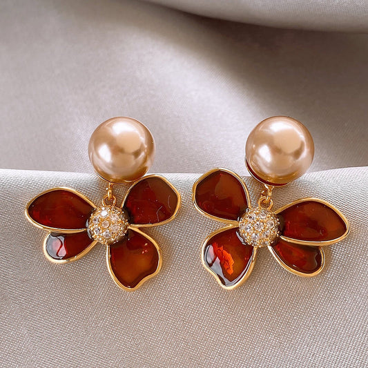 Elegant Pearl Garnet Earrings