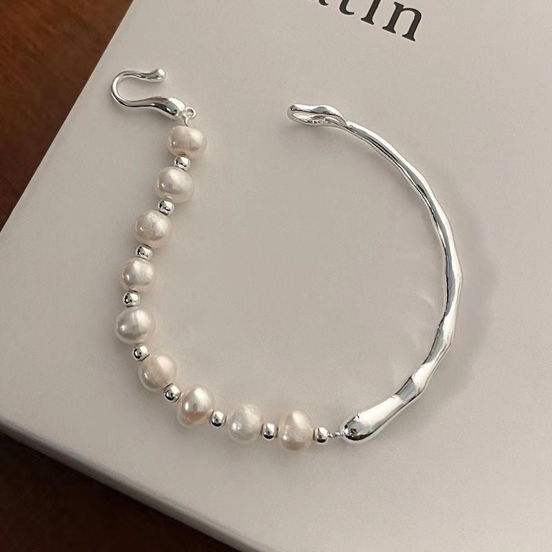 Elegant Pearl Half Silver Cuff