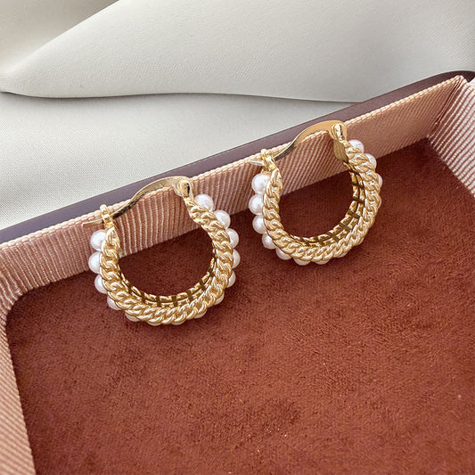 Elegant Pearl Hoop Earrings