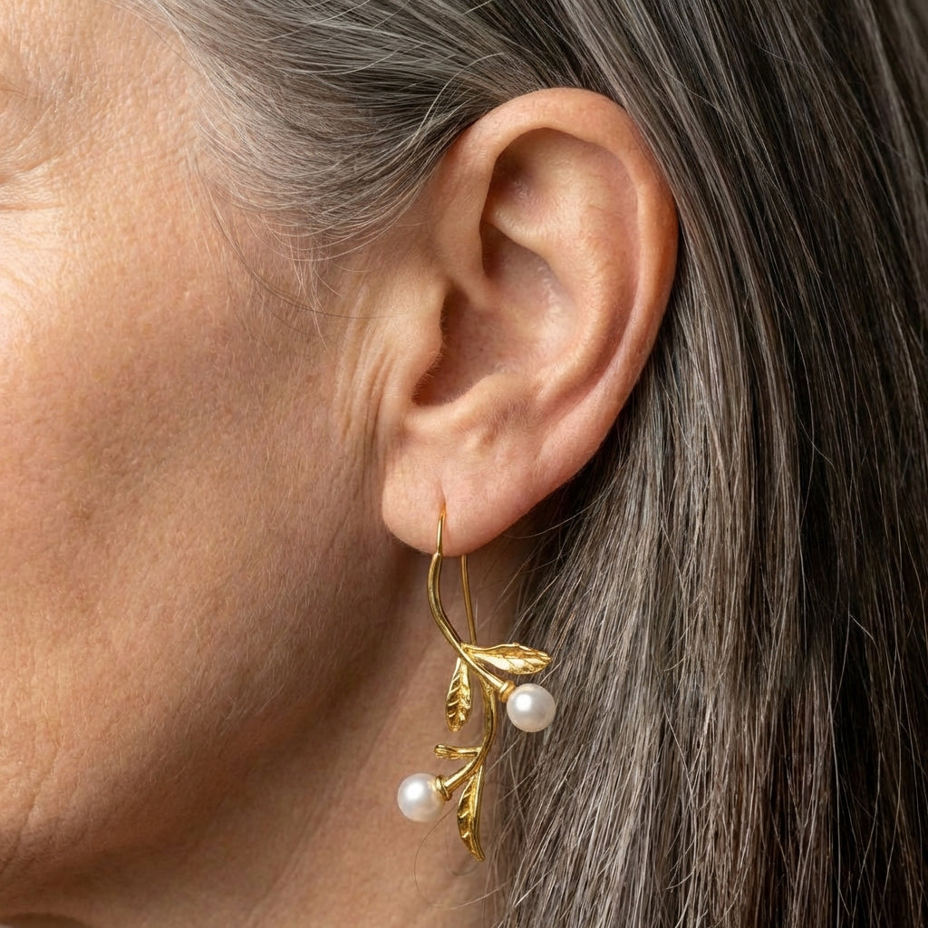 Pearl Leaf Earrings