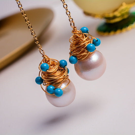 Elegant Pearl Turquoise Earrings