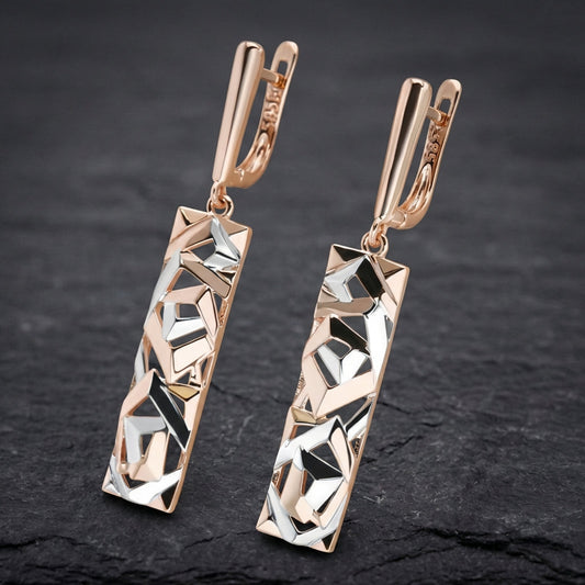 Elegant Rectangular Gold And Silver Earrings