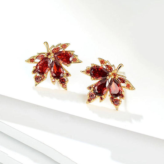 Elegant Ruby Leaf Earrings
