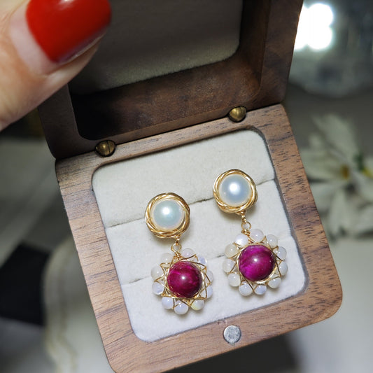 Elegant Ruby Pearl Earrings