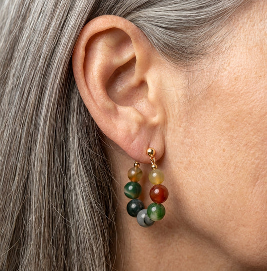 Stone Beaded Hoop Earrings
