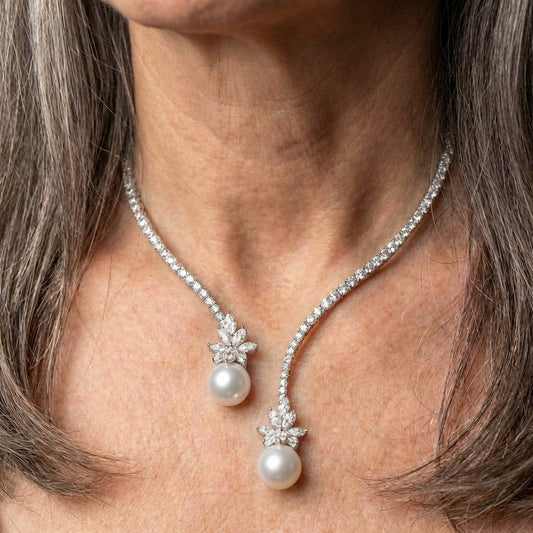 Shiny Necklace With Pearls Made of Sterling Silver