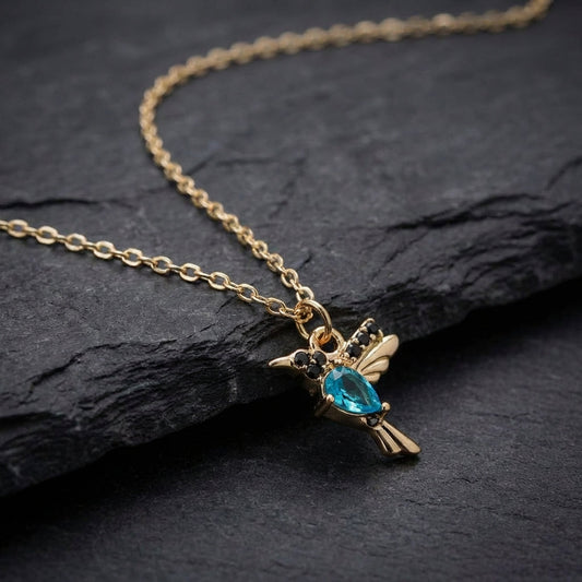 Enamel And Zirconia Hummingbird Necklace