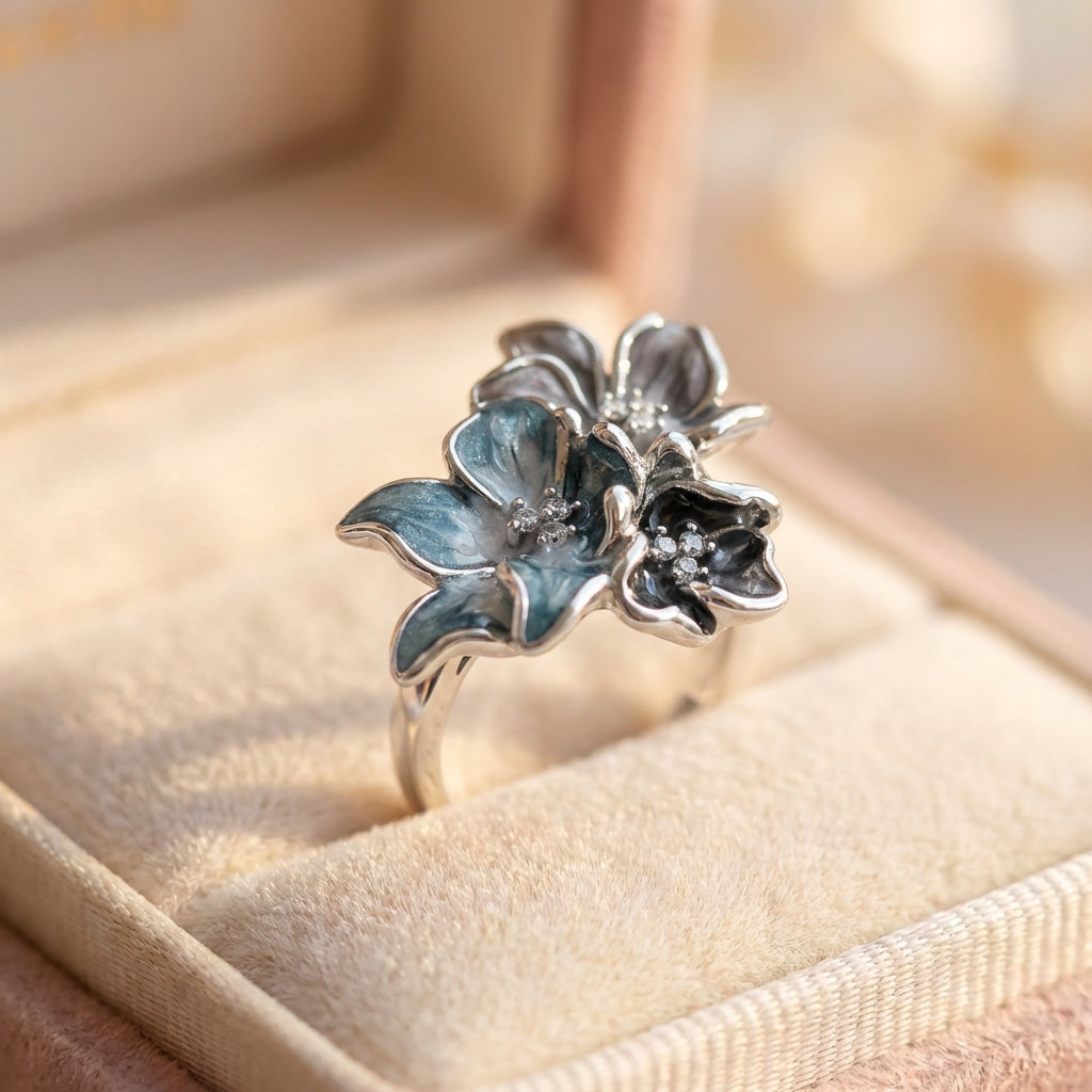 Exotic Flower Ring In 925 Sterling Silver