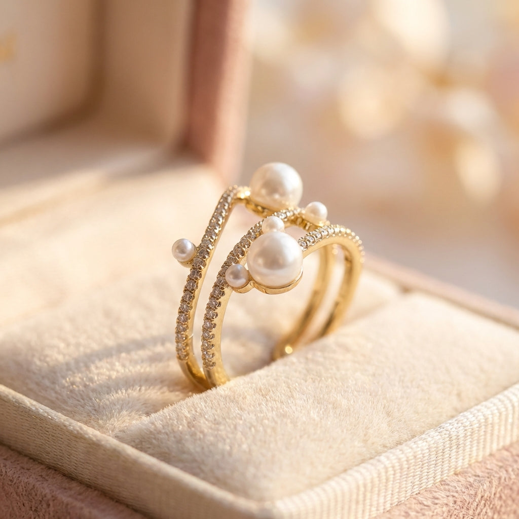 Exquisite Three Layer Pearl Gold Adjustable Ring