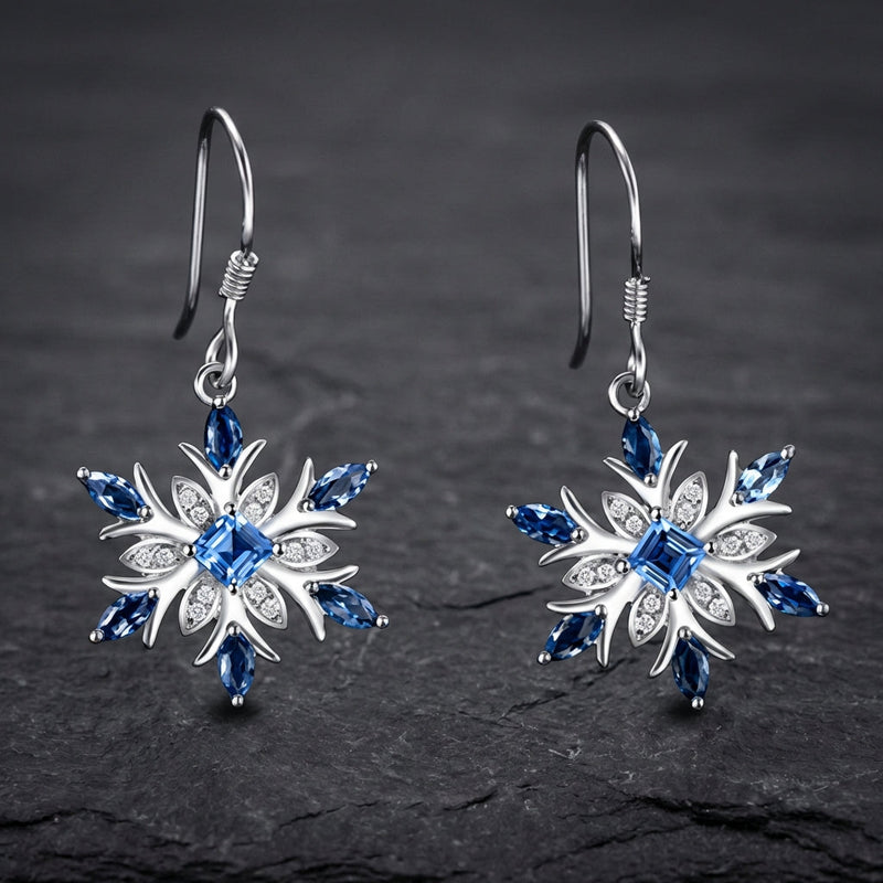 Exquisite White Blue Zircon Snowflake Earrings