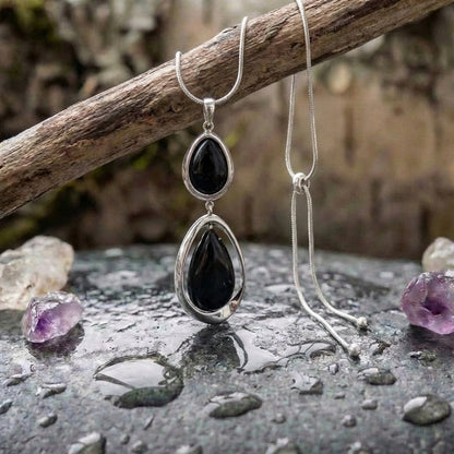 Fashion Black Stone Pendant Silver Necklace