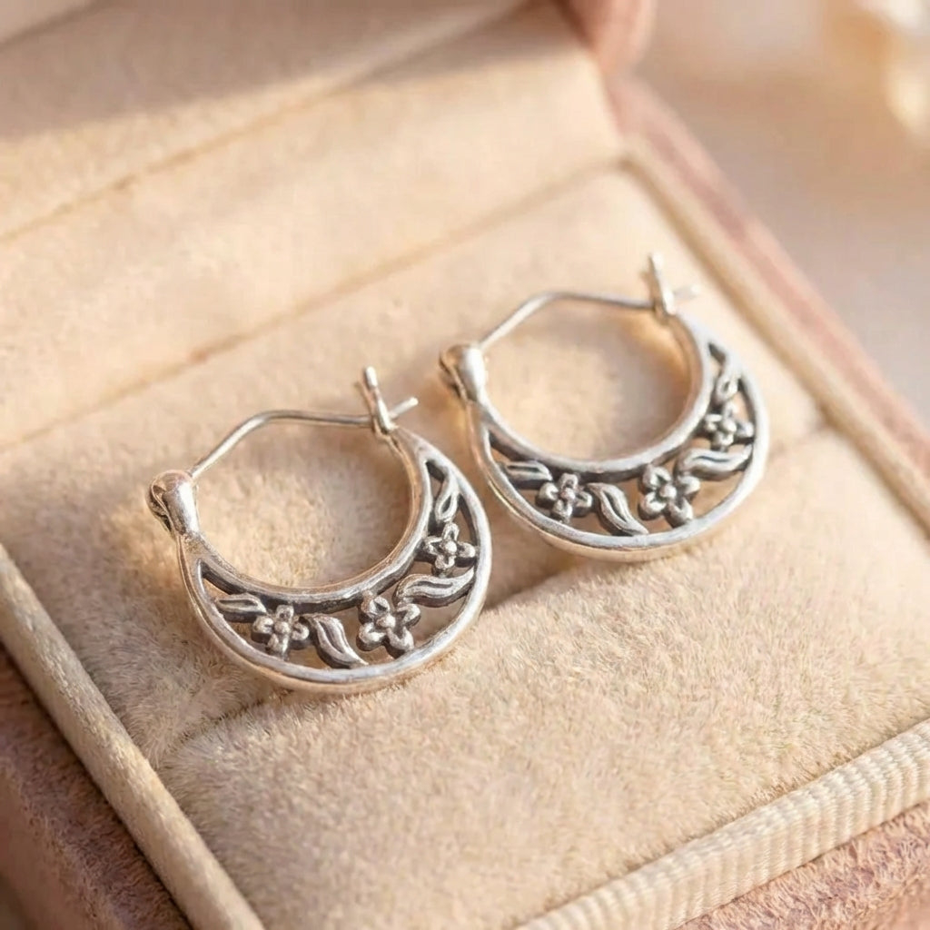 Vintage Floral Hoop Earrings