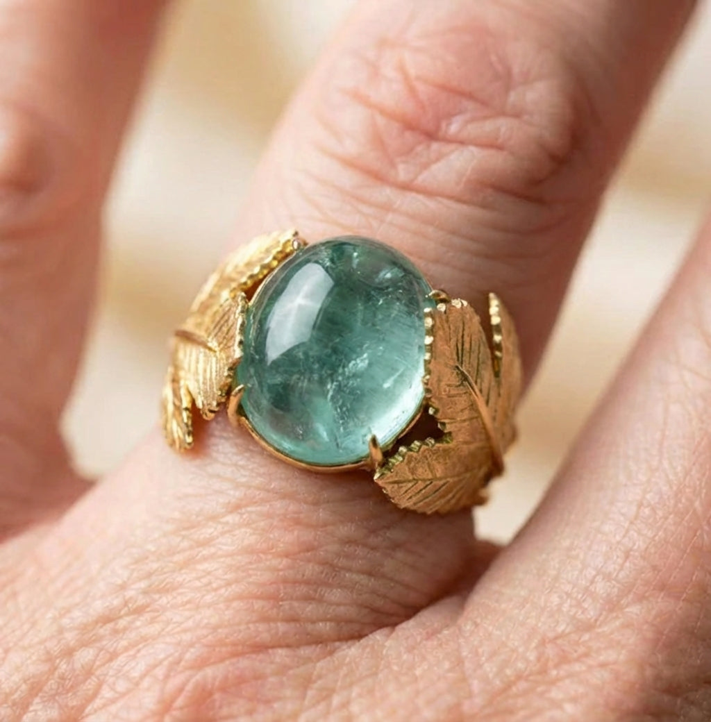 Aquamarine Leaf Ring