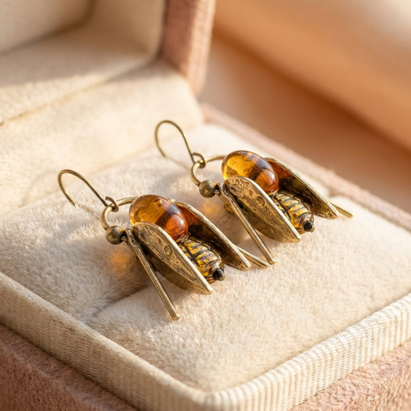 Vintage Amber Bee Earrings