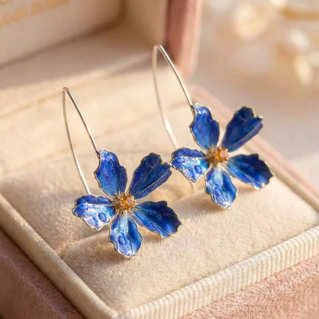 Elegant Blue Flower Earrings