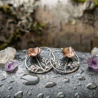 Ethnic Style Flower Hoop Dangle Earrings