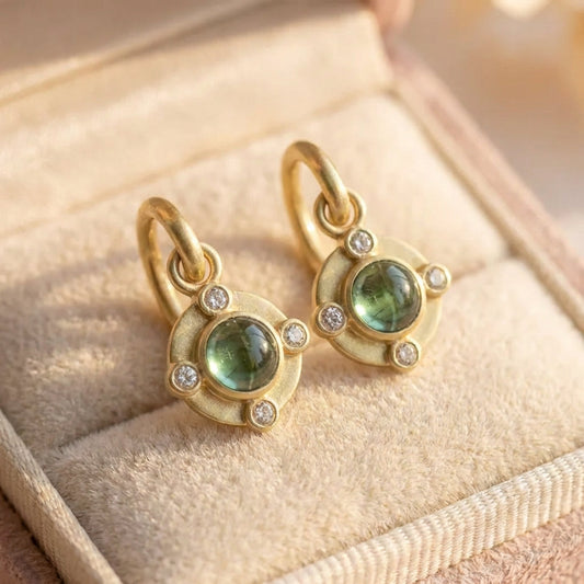 Vintage Green Zirconia Gold Earrings