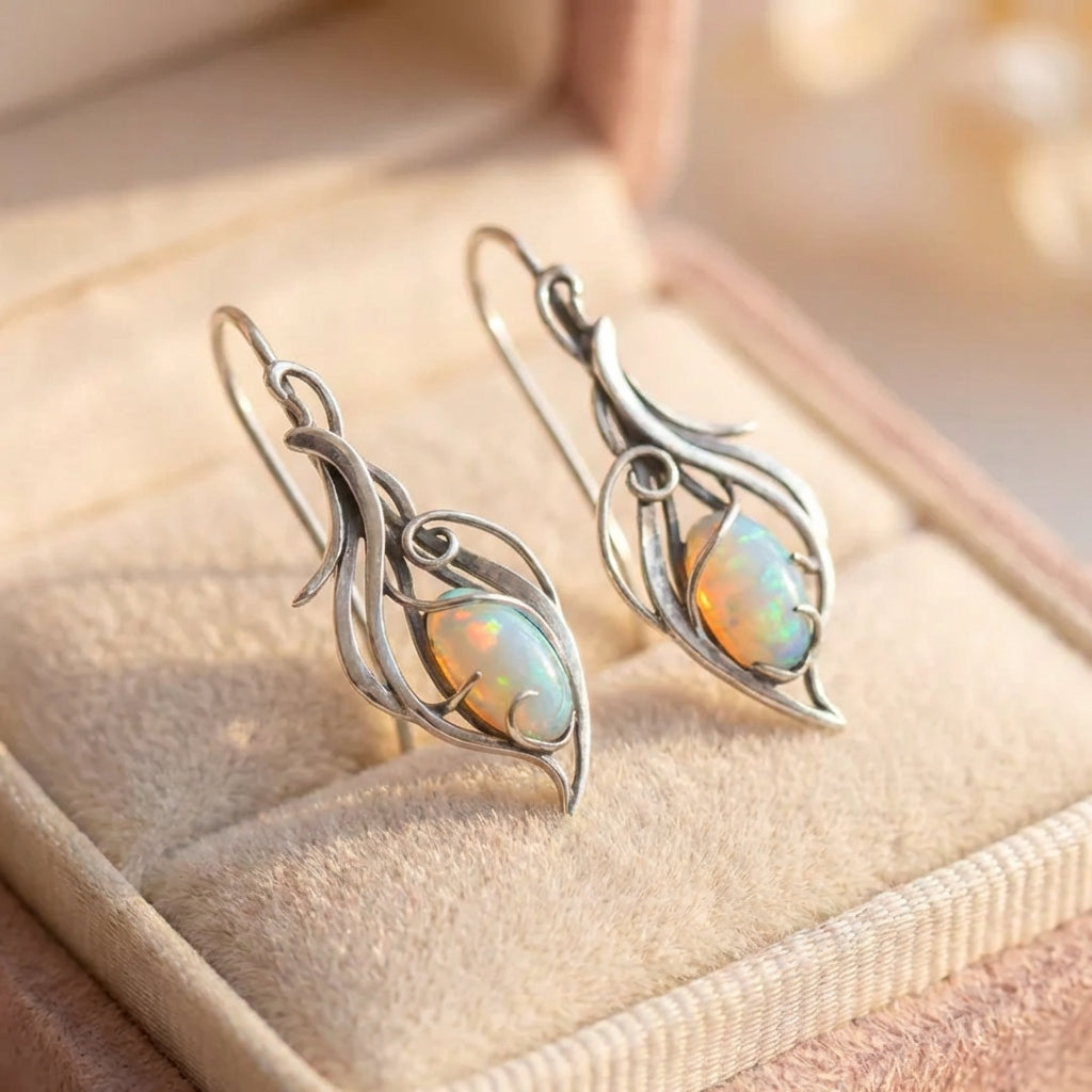 Vintage Earrings Made Of Blue Opal In Sterling Silver