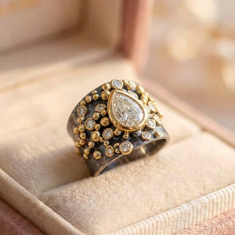 Vintage Dark & White Glass Ring