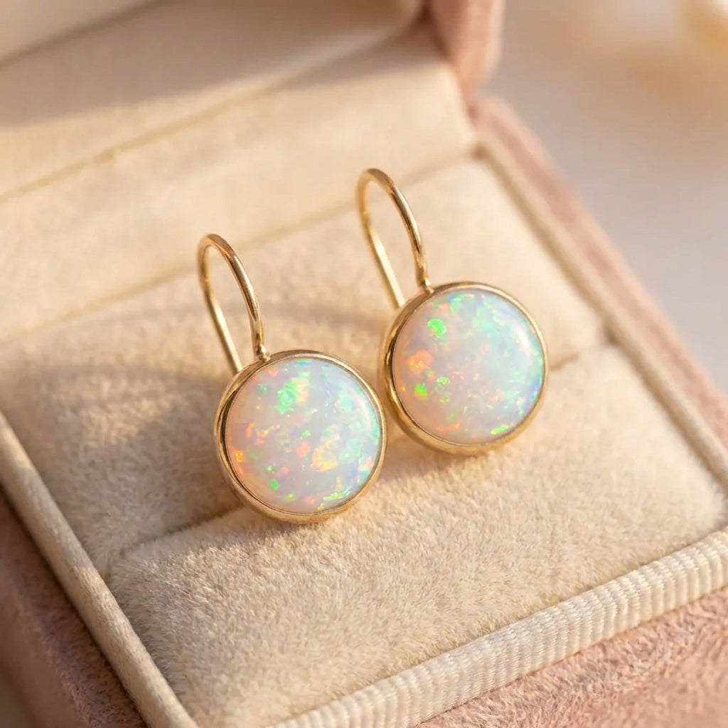 Vintage Opal Stone Gold Earrings